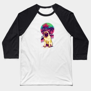 PUG Dog Retro Sunset Style Baseball T-Shirt